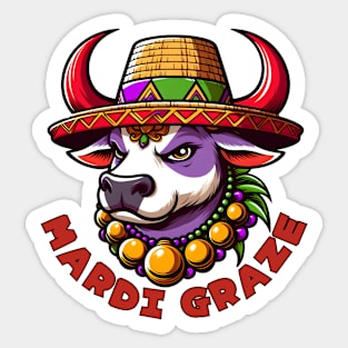 Mardi Gras Cow Sticker